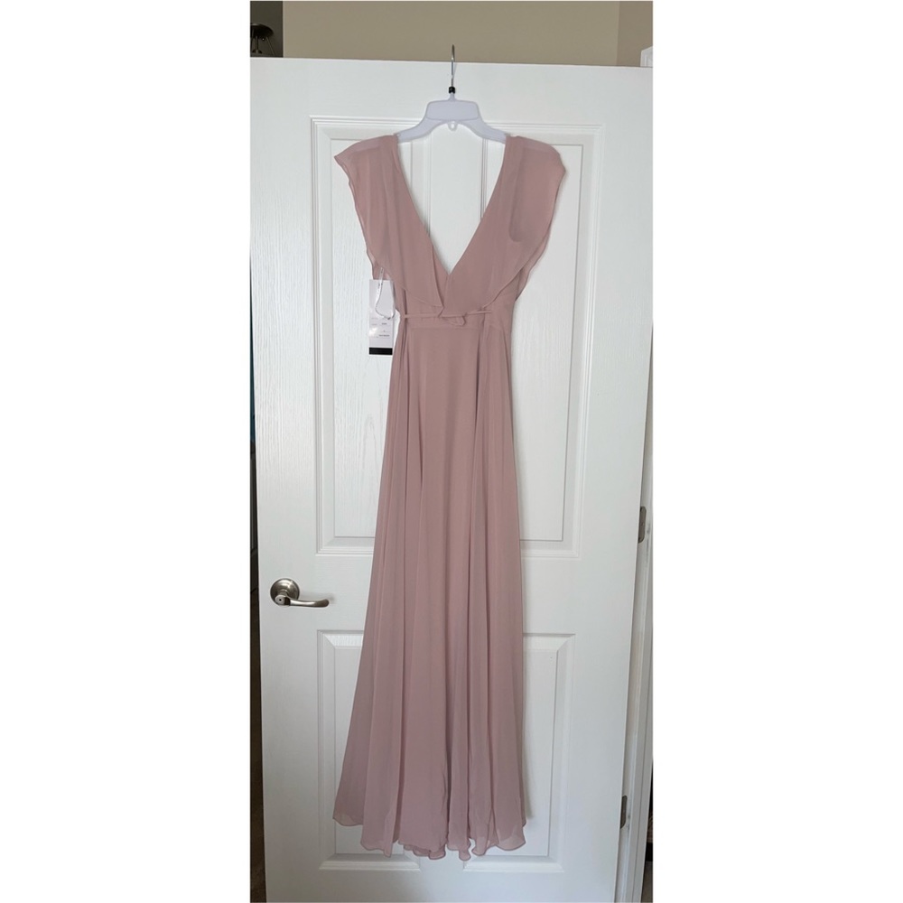 NWT Bill Levkoff Frost Rose Chiffon V-neck A-line Dress - Picture 3 of 4